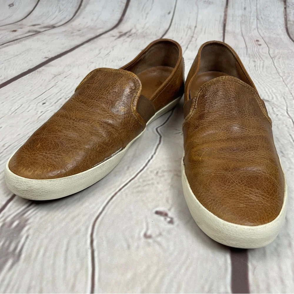 FRYE Dylan men's cognac brown leather slip-on loafer shoes, size 9.5 - Picture 8 of 15